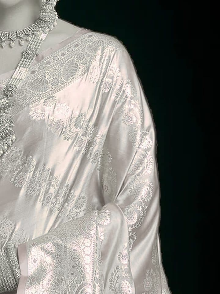 Ivory Tussar Silk Dupatta with Stripes Motif and Contrast Border